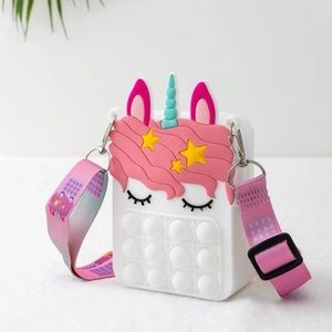 White fidget bubble pop it unicorn crossbody bag